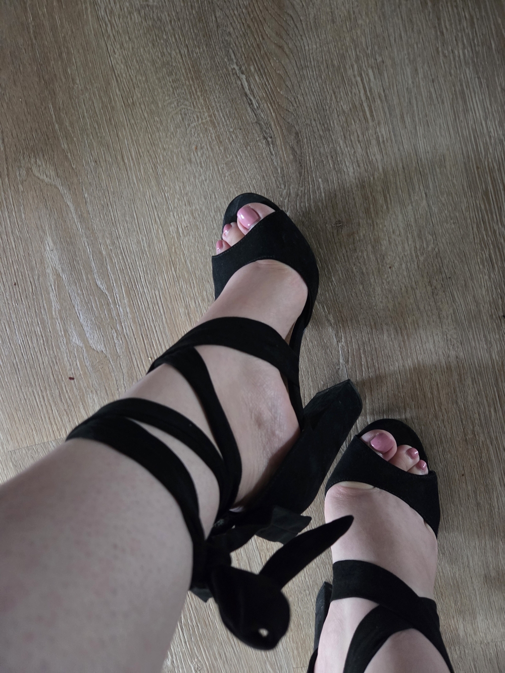Black Lace Up Block Heels - Picture 3 of 5